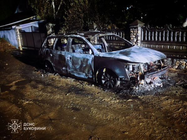 C4 - У селі на Буковині вогонь повністю знищив припаркований автомобіль (фото)